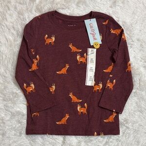 NWT Cat & Jack Maroon Fox Print Long Sleeve Shirt Size 3T